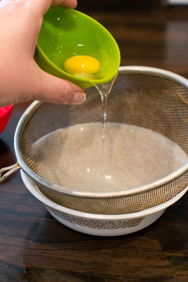 Egg in sieve