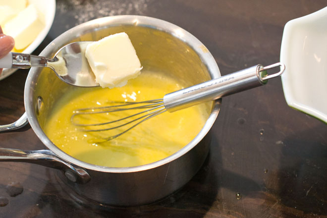 Add butter to eggs