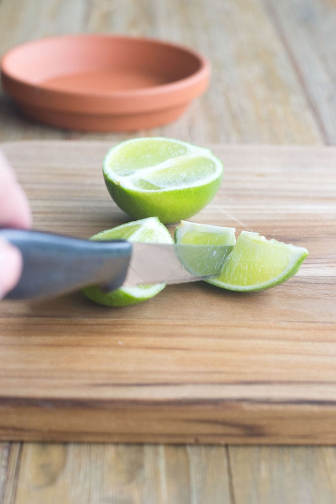 Cut a notch in the lime.