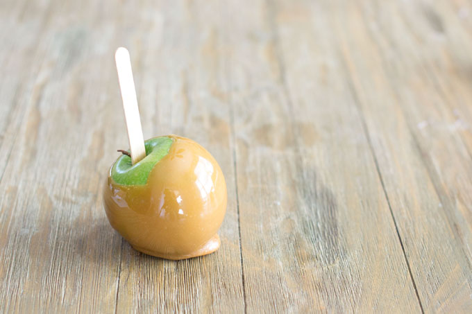 Caramel apple made with a sauce made from melted caramel candies