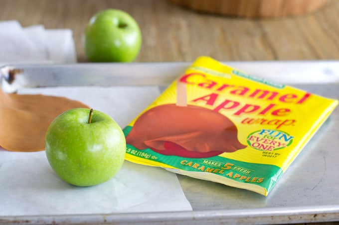 Caramel apple wraps, a caramel apple-making kit