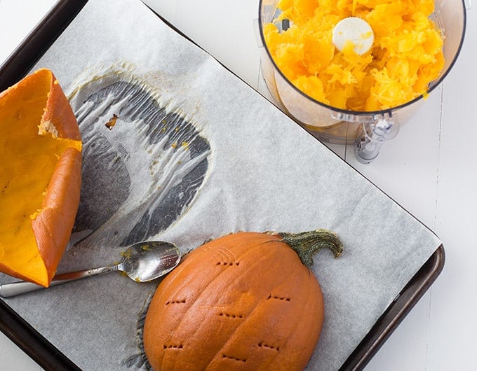 Put Pumpkin flesh in Food Processor