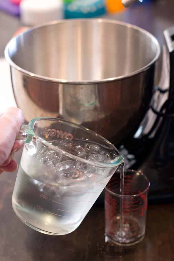 Ice water being measured.