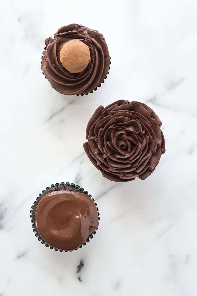 Ganache as a glaze and as a frosting on cupcakes