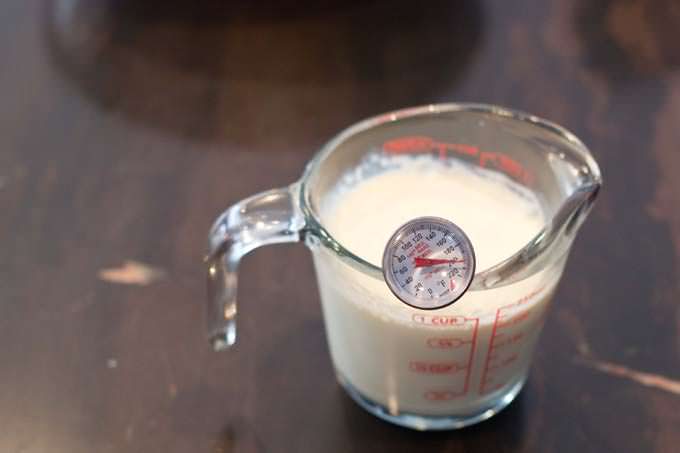 Heavy Cream, Warmed with thermometer in measuring cup