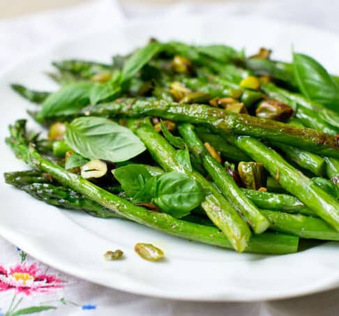 Roasted Asparagus with Basil and Pistachios