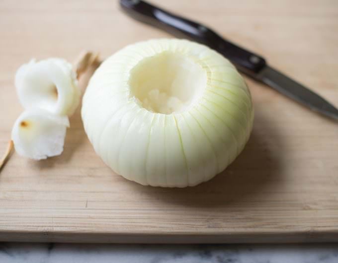 Cut Vidalia Onion with cone cut into top.