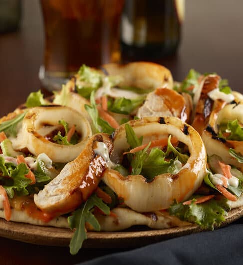 Flatbread Salad with Buffalo Chicken and Grilled Vidalia Onions