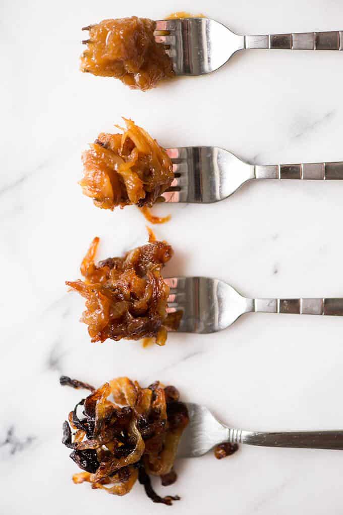 Four Methods for Caramelizing Onions, with instructions and comparison