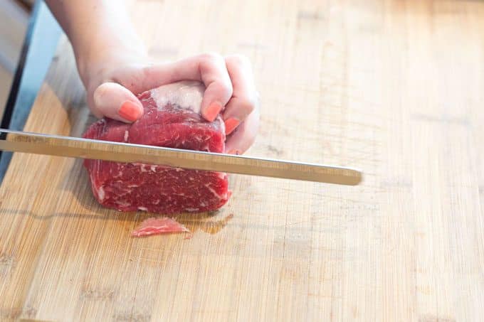 Slice frozen beef