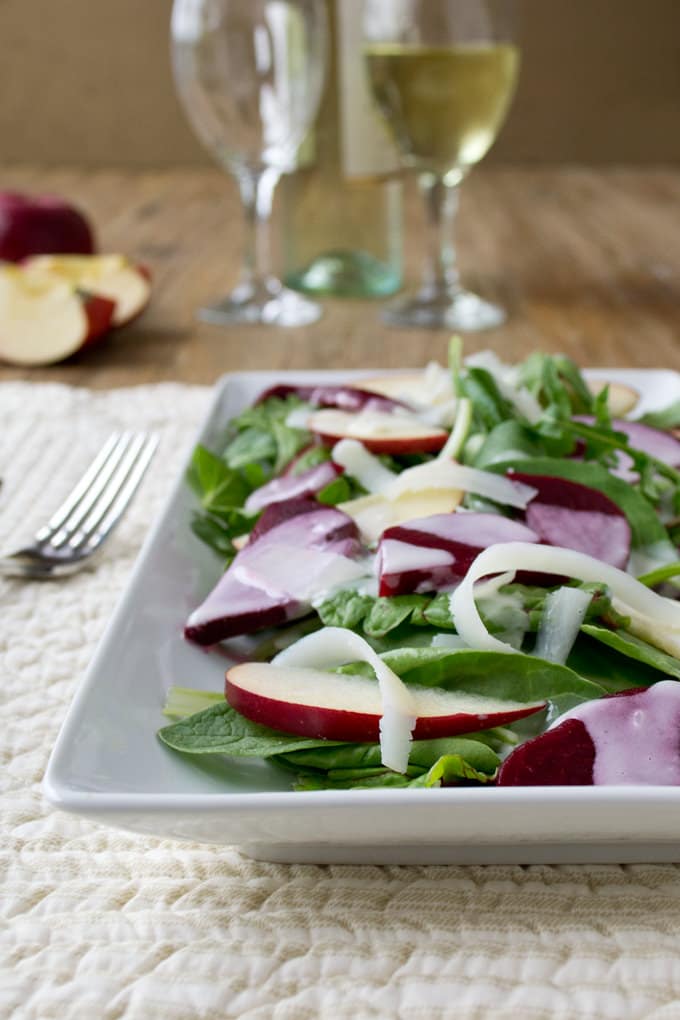 Beet and Kale Salad with Apples and Creamy Tangy Dressing