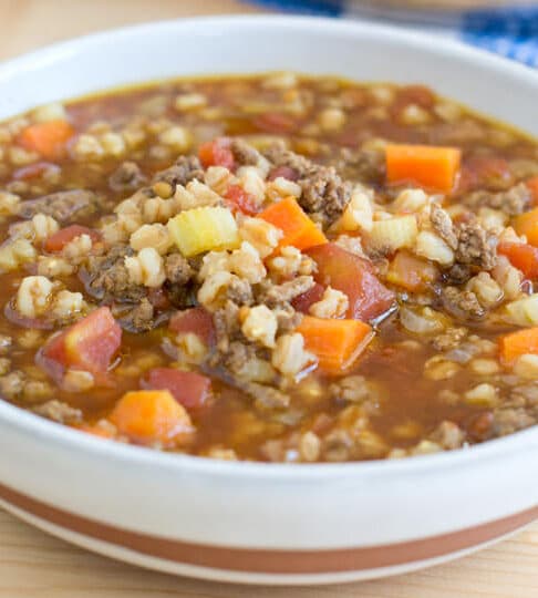 Get our delicious recipe for Beef and Farro Soup. The farro retains its texture even the next day making this a great alternative to barley in soup.