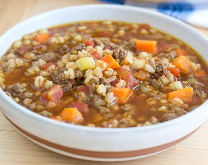 Get our delicious recipe for Beef and Farro Soup. The farro retains its texture even the next day making this a great alternative to barley in soup.