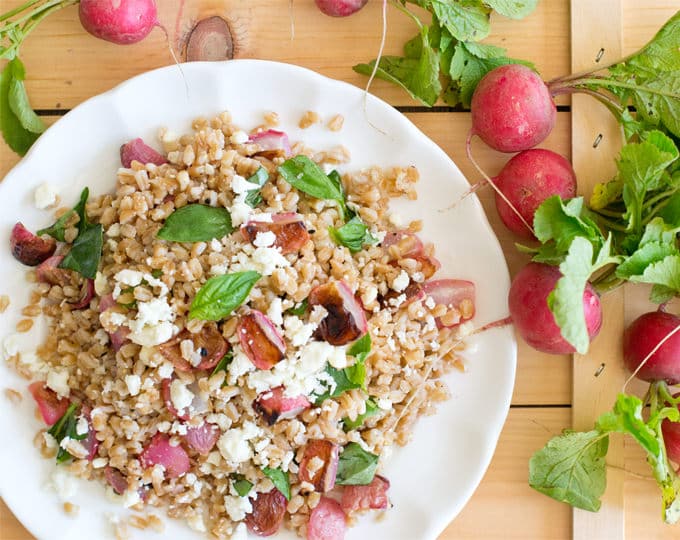 Get our delicious recipe for this hearty and healthy salad made with farro and roasted radishes.