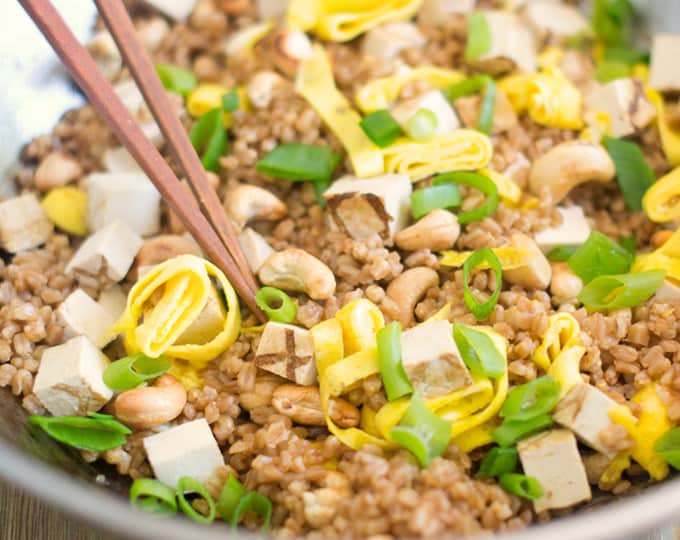 Replace the rice with farro in this fried rice recipe. It's so tasty and good for you too.