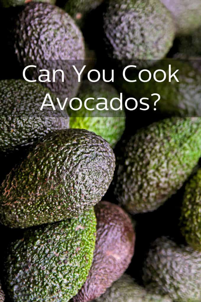 Pile of avocados with the text "Can You Cook Avocados?" over-layed on the picture.