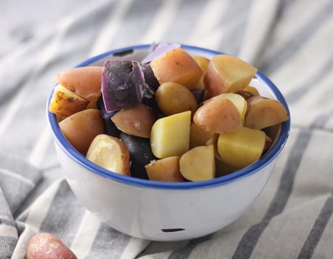 Bowl of boiled potatoes.