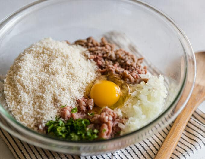 Meatball Ingredients in bowl.