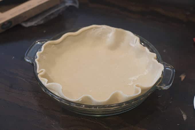 Pie crust in a pie dish.