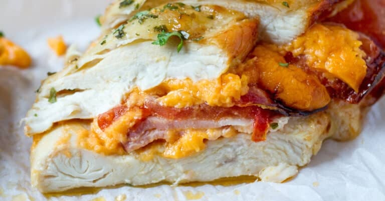 Chicken breast stuffed with cheese and ham.