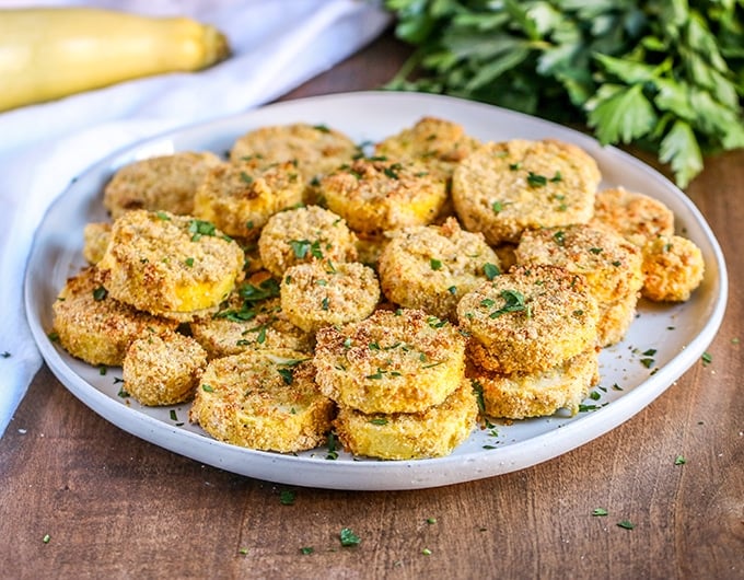 Large plate full of southern fried yellow squash.