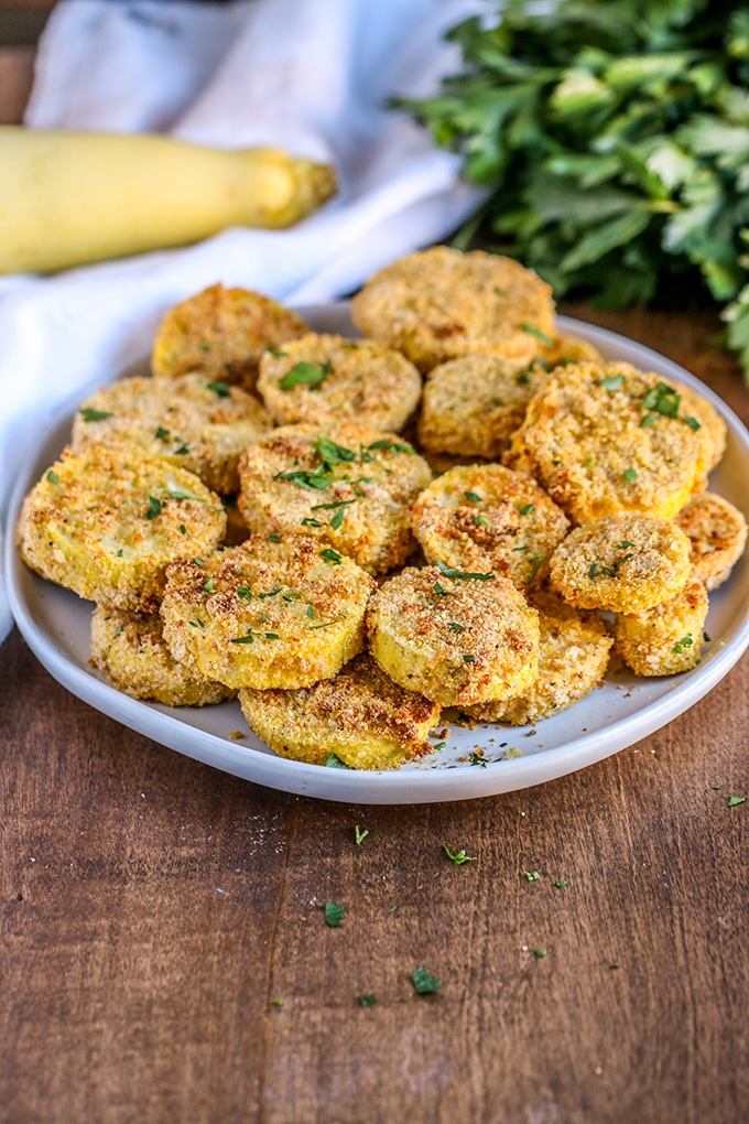 Southern Fried yellow squash on a plate.