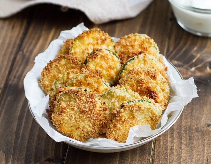 Bowl of breaded zucchini chips.