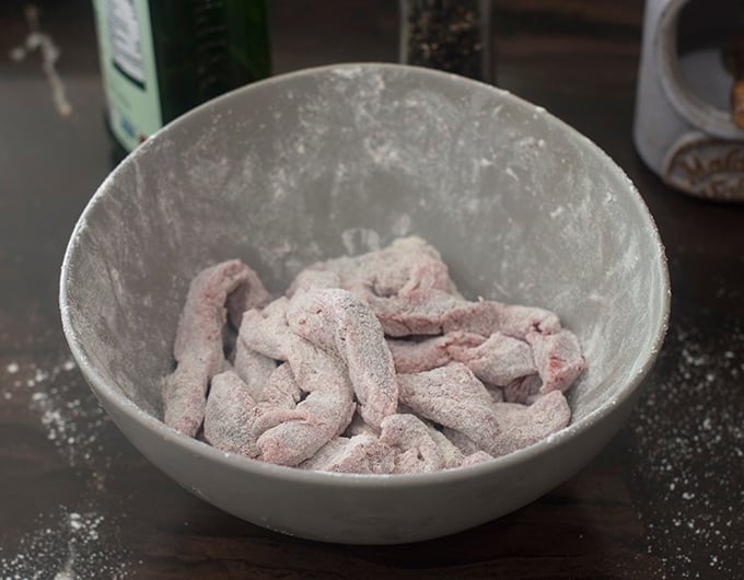 Beef Strips coated in flour