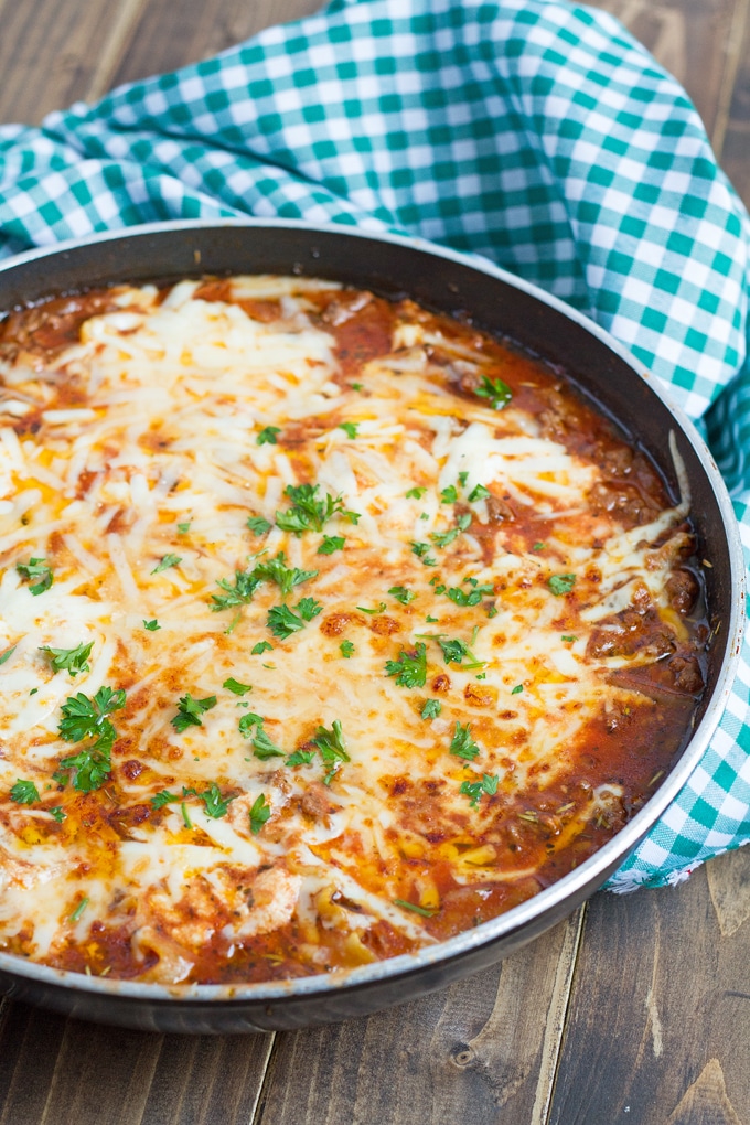 Not only does this lasagna cook in one pot but you don't have to boil the noodles first. I call that a win!