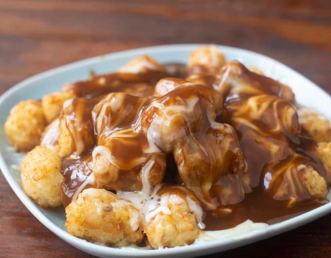 Tater tot poutine with gravy and cheese.