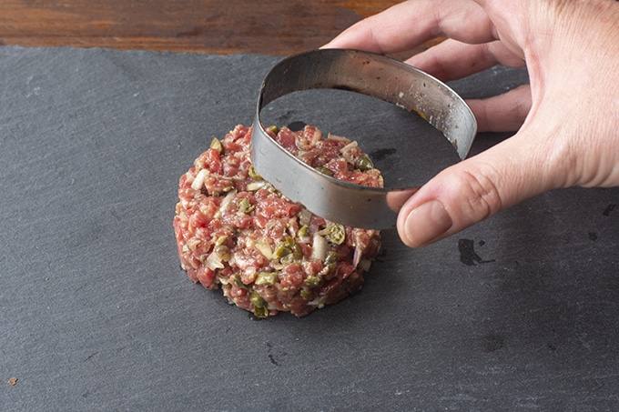 Removing cutter from around tartare.