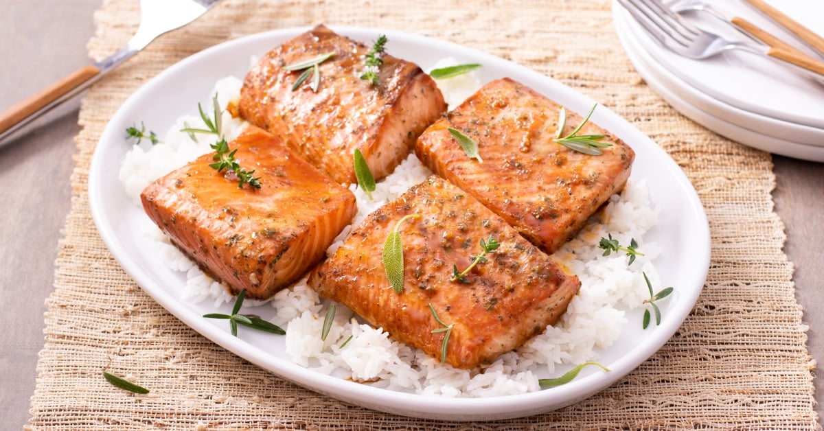 Baked Asian Salmon Delicious Marinade TheCookful   Asian Marinated Salmon 1200x628 1 