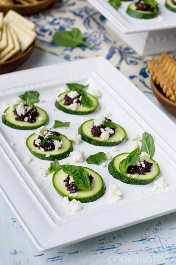 These Zucchini Canapes are made with tapenade and feta. The perfect little bite for an appetizer or to accompany lunch.