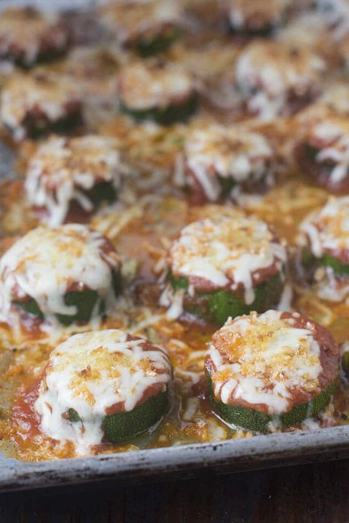 zucchini rounds topped with cheese and breadcrumbs