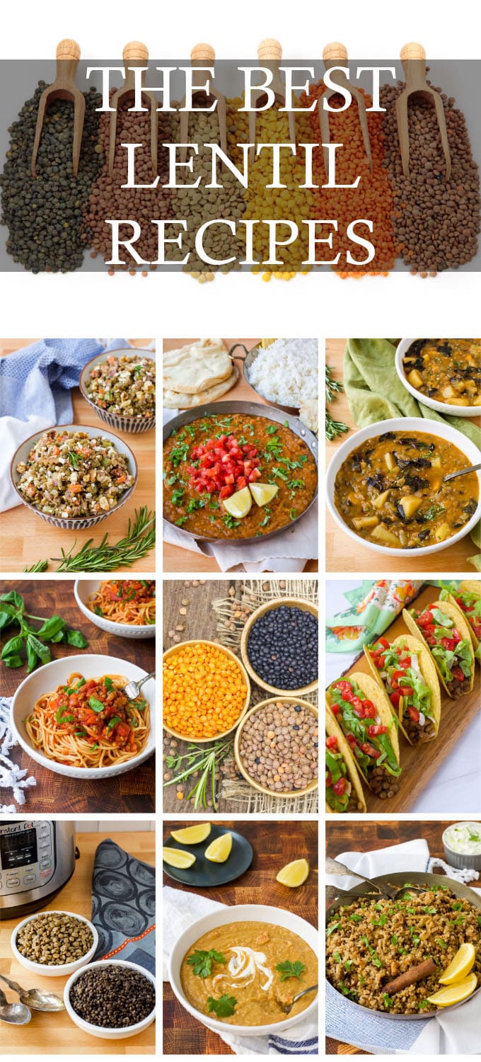 Collage of lentil pictures, text reads The Best Lentil Recipes.