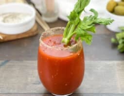 Bloody Mary with spiced rim and celery stick.