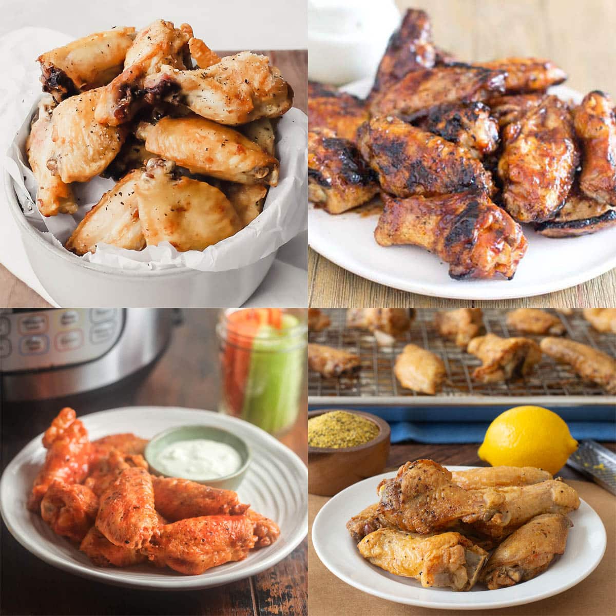 Collage of different kinds of chicken wings.