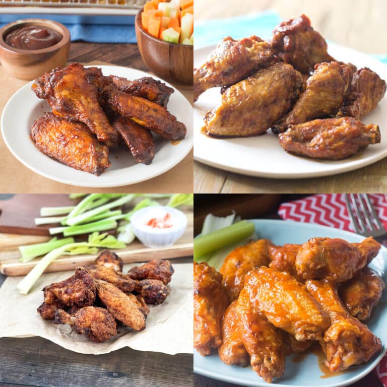 Collage of different kinds of chicken wings.