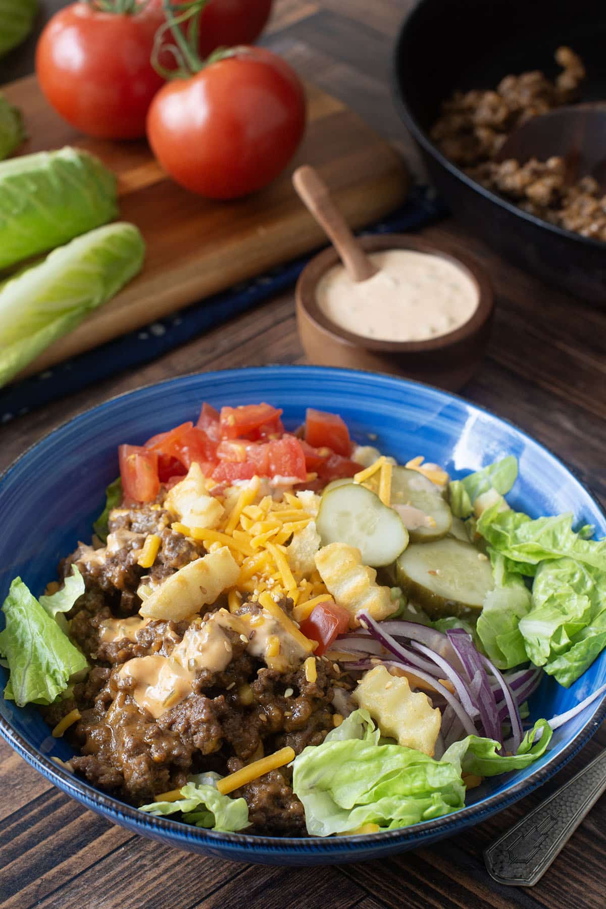 Burger Bowls with French Fry Croutons
